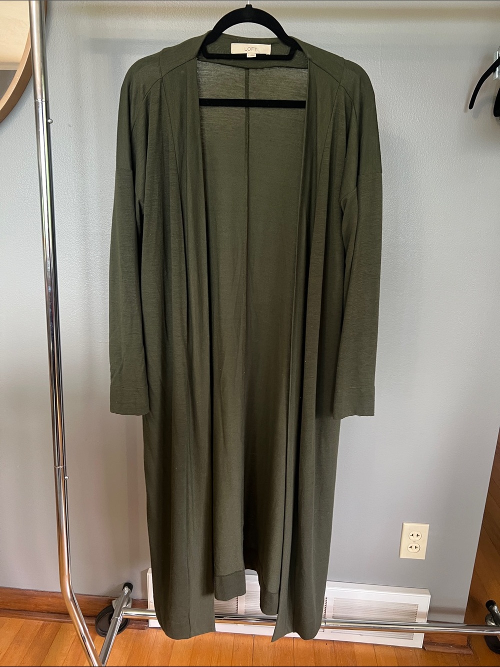 LOFT Olive Open-Front Duster Cardigan
